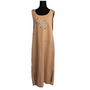Bonworth Womens Tan/Beige Embroidered Floral Jumper Sleeveless Maxi Dress